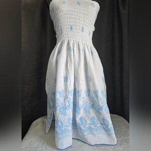 White and Blue Smocked Dress